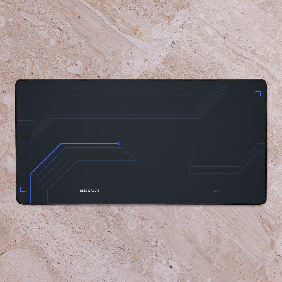 Desk Circuit Focus 01 Desk Mat – 16 × 32 in, Charcoal & Blue